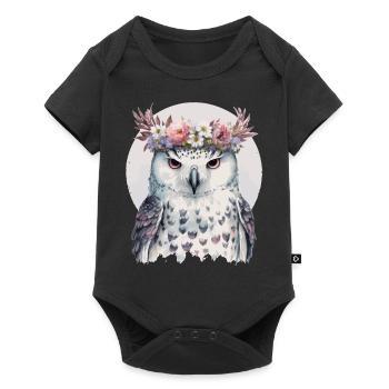 Harfang des neiges blanc Fleur Fleur Couronne Oiseaux floraux - Body à manches courtes Premium Bébé - noir - Devant