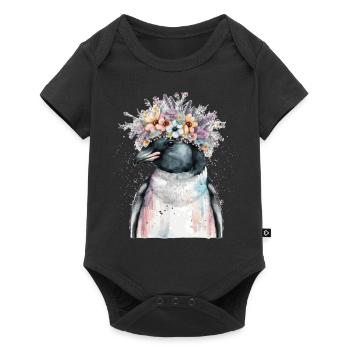 Mignon Pingouin Seabird Fleur Couronne Oiseaux Fleurs - Body à manches courtes Premium Bébé - noir - Devant