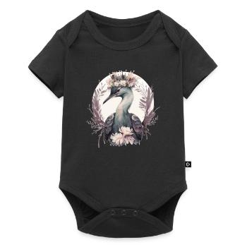 Cute Crane Bird Flower Crown Floral Birding - Baby Premium short-sleeve bodysuit - black - Front