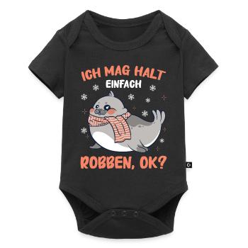 Robbe Robben Seerobbe Seelöwe Tier Seehund - Baby Premium Kurzarmbody - Schwarz - Vorne
