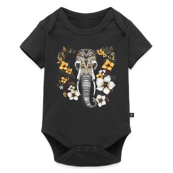 Elephant Animal Gift Africa Art Fleurs - Body à manches courtes Premium Bébé - noir - Devant