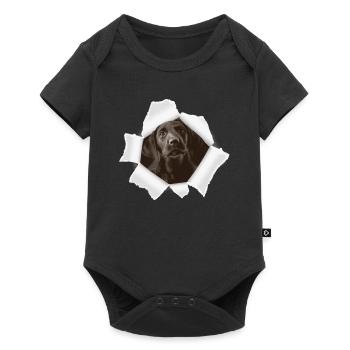 Dog peeking through hole - Baby Premium short-sleeve bodysuit - black - Front