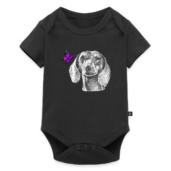Dachshund with butterfly - Baby Premium short-sleeve bodysuit - black - Front