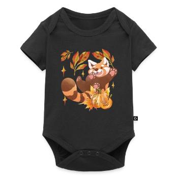 Niedliche rote Panda Tier Herbst Blätter Herbst - Baby Premium Kurzarmbody - Schwarz - Vorne