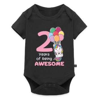 Licorne pour les enfants de 2e anniversaire de deux ans - Body à manches courtes Premium Bébé - noir - Devant