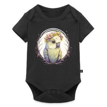 Artistic Watercolor Parakeet Bird Flower Crown Pet - Baby Premium short-sleeve bodysuit - black - Front