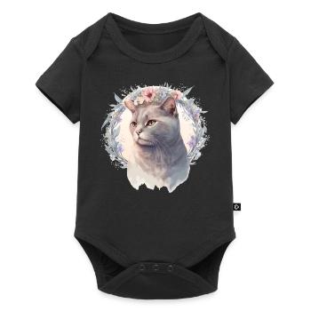 Cute British Shorthair Cat Flower Crown Cats Pet K - Baby Premium short-sleeve bodysuit - black - Front