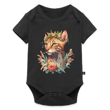Bengal Cat Flower Crown Pet Cat Breed Floral Sprin - Baby Premium short-sleeve bodysuit - black - Front