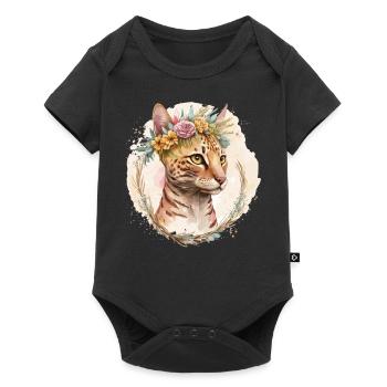 Cute Bengal Cat Flower Crown Cats Pet Kitten - Baby Premium short-sleeve bodysuit - black - Front