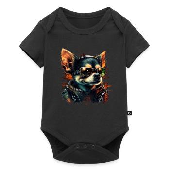 Chihuahua | Motard | Moto | Chien | Papa | - Body à manches courtes Premium Bébé - noir - Devant