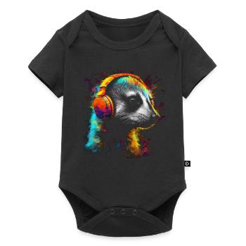Meerkat Headphones Animal Music Art Musician - Baby Premium short-sleeve bodysuit - black - Front