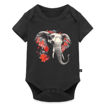 Elephant Animal Gift Africa Art Fleurs - Body à manches courtes Premium Bébé - noir - Devant