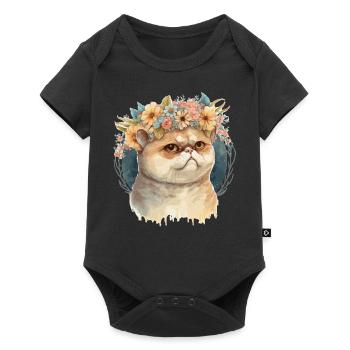 Mignon exotique Chat Chat Fleur Couronne Chats Pet Ki - Body à manches courtes Premium Bébé - noir - Devant