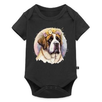 Cute St. Bernard Flower Crown Pet Dog Breed Floral - Baby Premium short-sleeve bodysuit - black - Front