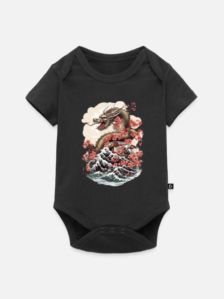 Asiatisch Drache Anime Japanisch Meer Wellen - Baby Premium Kurzarmbody - Schwarz