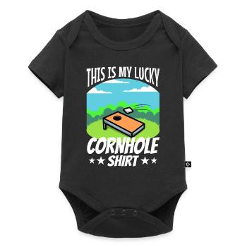 C’est ma chemise porte-bonheur en cornhole - Body à manches courtes Premium Bébé - noir - Devant