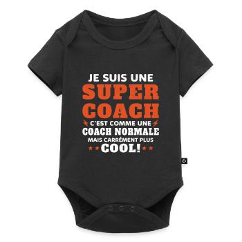 Une Super Coach Idée Femme Cadeau Humour - Body à manches courtes Premium Bébé - noir - Devant