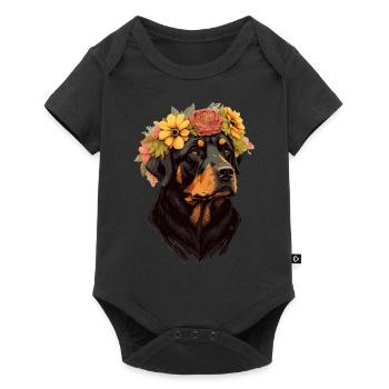 Cute Rottweiler Flower Crown Pet Dog Breed Floral - Baby Premium short-sleeve bodysuit - black - Front