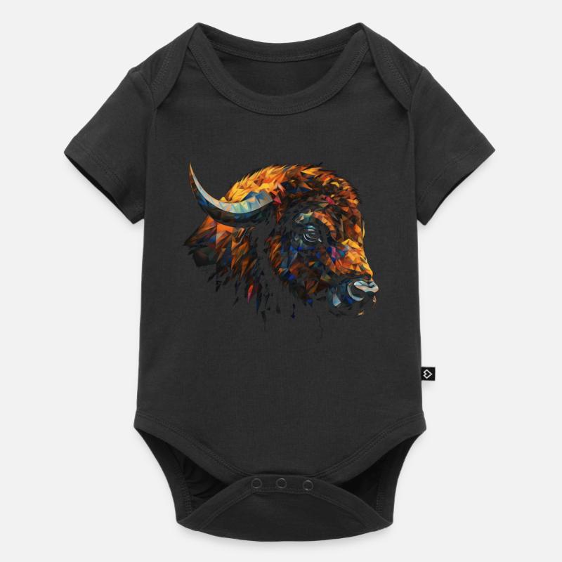 Bison Polygon Bunt Waldtiere Tier Geschenk Tiere - Baby Premium Kurzarmbody - Schwarz