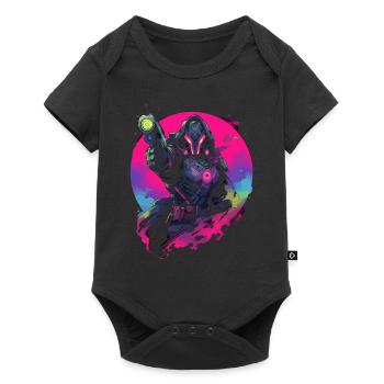 Epic Gamer Guardian in Vaporwave Synthwave Farben - Baby Premium Kurzarmbody - Schwarz - Vorne
