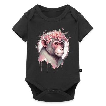Mignon Aquarelle Fleur Singe Zodiaque Chinois Anima - Body à manches courtes Premium Bébé - noir - Devant
