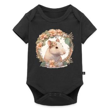 Watercolor Flower RatChinese Zodiac Animal Sign - Baby Premium short-sleeve bodysuit - black - Front