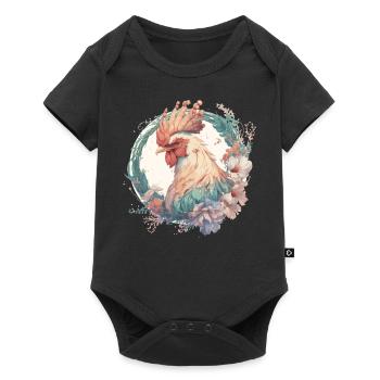 Watercolor Flower Chicken Rooster Chinese Zodiac A - Baby Premium short-sleeve bodysuit - black - Front