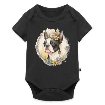 Cute Boston Terrier Flower Crown Pet Dog Breed Flo - Baby Premium Kurzarmbody - Schwarz - Vorne