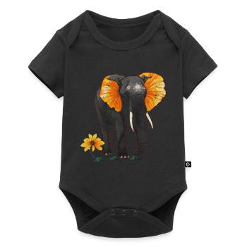 Elephant Animal Gift Africa Art Fleurs - Body à manches courtes Premium Bébé - noir - Devant