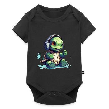 Süße Schildkröte mit Kopfhörer hört Musik - Baby Premium Kurzarmbody - Schwarz - Vorne