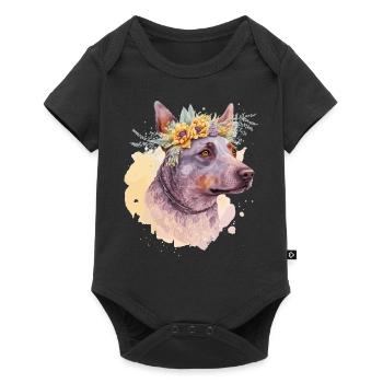 Mignon Australian Cattle Dog Flower Crown Pet Dog Fl - Body à manches courtes Premium Bébé - noir - Devant