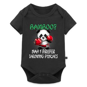 Panda Boxer Boxender Pandabär - Baby Premium Kurzarmbody - Schwarz - Vorne
