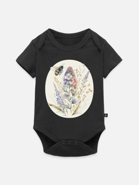 Cute Cottagecore Botanic Flower Bee Watercolor Wil - Baby Premium Kurzarmbody - Schwarz