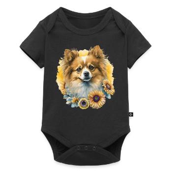 Mignon Poméranien Chien Tournesol Race Pet Chiot - Body à manches courtes Premium Bébé - noir - Devant