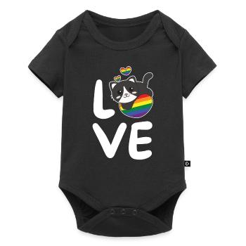 Regenbogen Flag Pride LGBTQ süßer Katze Love - Baby Premium Kurzarmbody - Schwarz - Vorne