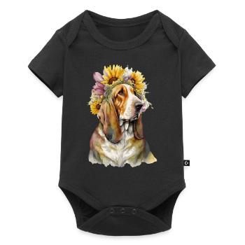 Cute Basset Hound Sunflower Dog Breed Pet Puppy - Baby Premium short-sleeve bodysuit - black - Front