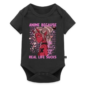 Drôle de manga disant anime parce que la vraie vie est nulle - Body à manches courtes Premium Bébé - noir - Devant
