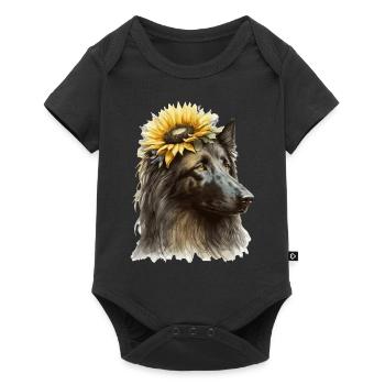 Cute Belgian Sheepdog Sunflower Dog Breed Pet Pupp - Baby Premium short-sleeve bodysuit - black - Front