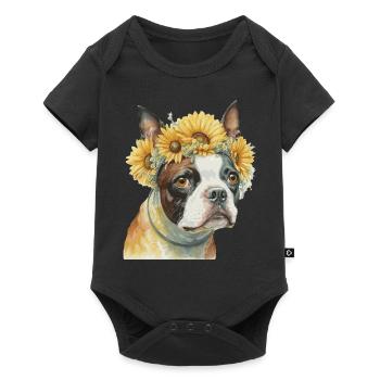 Mignon Boston Terrier Sunflower Dog Breed Pet Puppy - Body à manches courtes Premium Bébé - noir - Devant