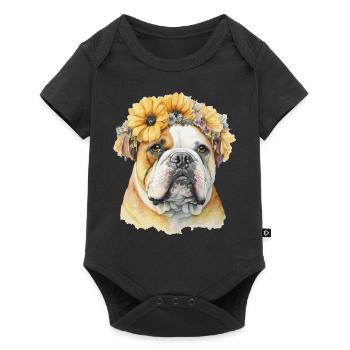 Aquarelle Bulldog Tournesol Chien Race Pet Puppy - Body à manches courtes Premium Bébé - noir - Devant