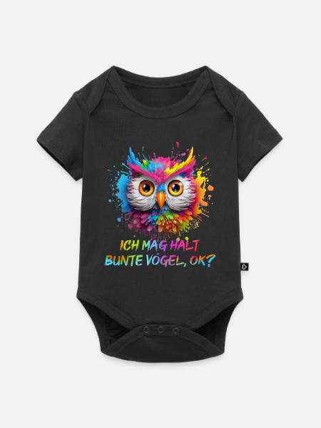 LUSTIGE BUNTE EULE - Baby Premium Kurzarmbody - Schwarz