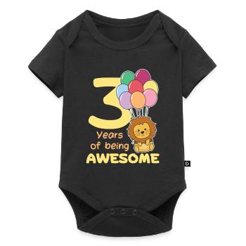 Lion pour les enfants de 3ème anniversaire de trois ans - Body à manches courtes Premium Bébé - noir - Devant