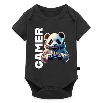 Gamer lettering with cool panda - Baby Premium short-sleeve bodysuit - black - Front