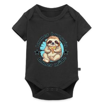 Sloth tired and hungry with a slice of pizza - Baby Premium short-sleeve bodysuit - black - Front