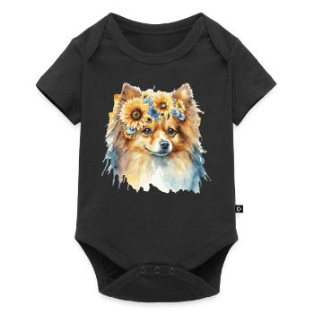 Cute Pomeranian Pom Spitz Sunflower Dog Breed Pet - Baby Premium short-sleeve bodysuit - black - Front