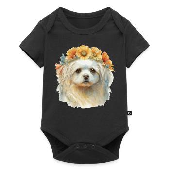 Mignon chiot de race de chien de tournesol maltais chiot - Body à manches courtes Premium Bébé - noir - Devant