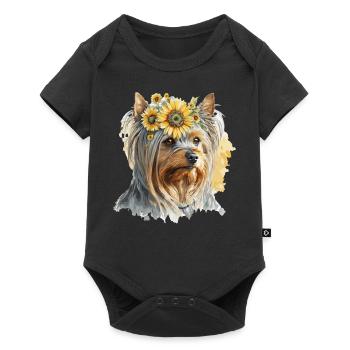 Cute Yorkshire Terrier Sunflower Dog Breed Pet Pup - Baby Premium short-sleeve bodysuit - black - Front