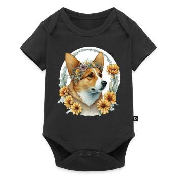 Watercolor Pembroke Welsh Corgi Sunflower Dog Bree - Baby Premium Kurzarmbody - Schwarz - Vorne