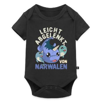 Leicht abgelenkt von Narwalen Lustiges Narwal - Baby Premium Kurzarmbody - Schwarz - Vorne