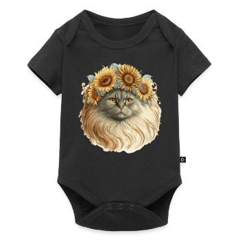 Watercolor Persian Sunflower Cat Breed Pet Kitten - Baby Premium short-sleeve bodysuit - black - Front